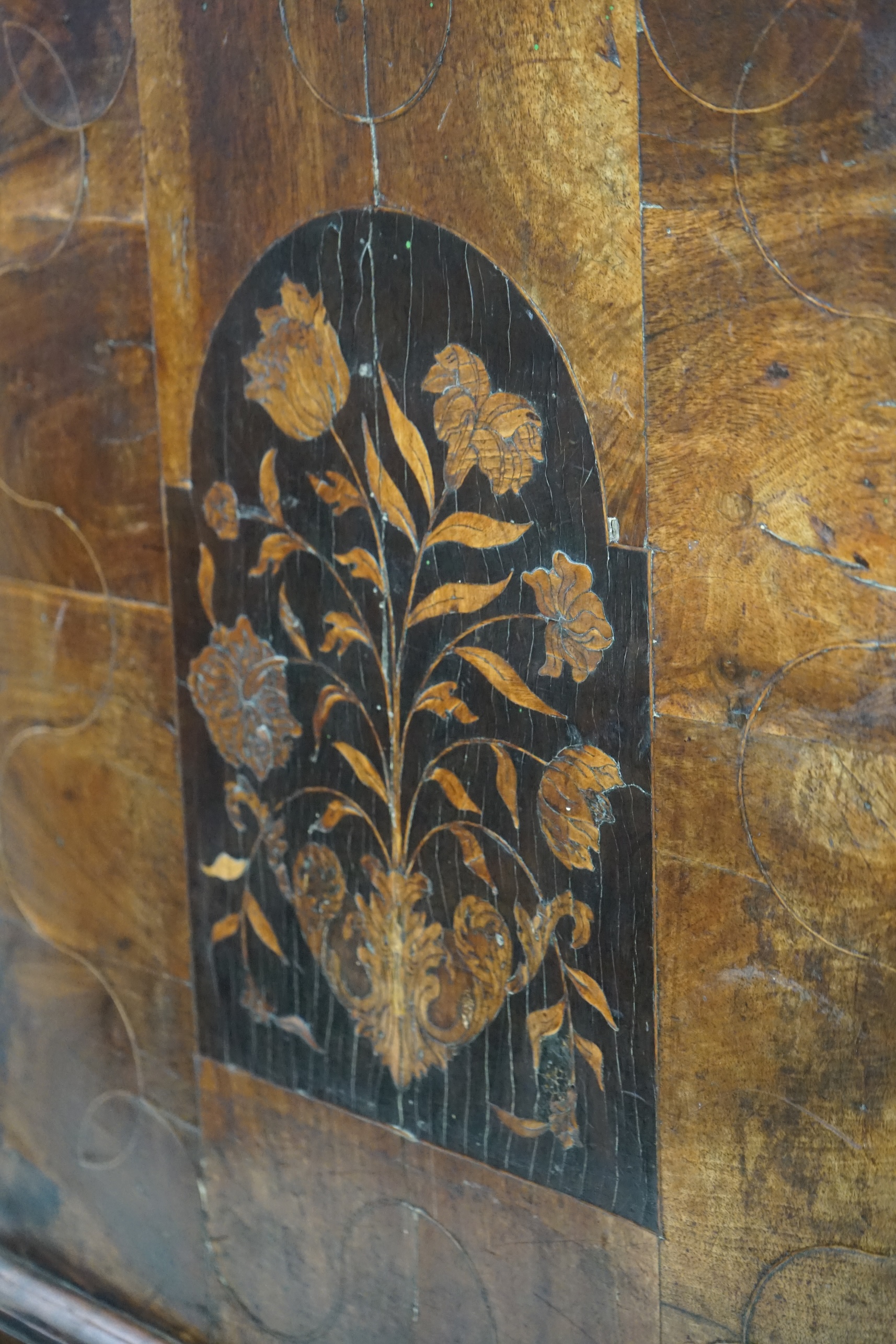 A William and Mary walnut and marquetry chest on stand